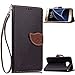 Produktbild Samsung Galaxy S7 Lederoptik PU Leder Hülle (Frei 2 in 1 Ball Touch Pen) CaseHome Nature Blatt Etui Magnetverschluss Stil PU-Leder Brieftasche [Standfunktion] Deckel Klapptasche Schale Flip Foliant Schützende Haut Hüllen Mit Wallet Kartenfach Magnetverschluss Standfunktion Handytasche Taljereep Lanyard Strap Tragen Folio Tasche Schutzhülle(Schwarz Color)