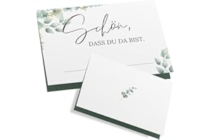 ZETTMANN® 50er Premium Tischkarten Hochzeit Schön dass du da bist 85x55mm I Tischkarten Geburtstag I Platzkarten I sehr gut beschreibbar (eukalyptus - wunder)