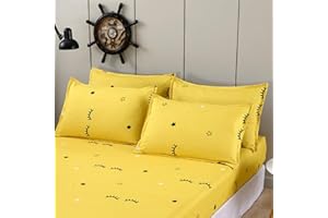 Chickwin Elastic Lenzuolo sotto Coprimaterasso Cartoni Animati Stampa, 100% Microfibra Materiale per Lenzuolo profondità 30cm - Letto Singolo Doppio - Vari Stile (Faccina Gialla,2 Federe(48x74 cm))