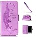 Produktbild EMAXELERS iPhone 5 / 5S PU Leder Wallet Folio Schutzhülle Bunte Feder Flip im Buchstil Handytasche Schutz Kartenfach Ständer und Magnetverschluß Grau Flip Tasche für iPhone SE/5/5S,Purple Feather