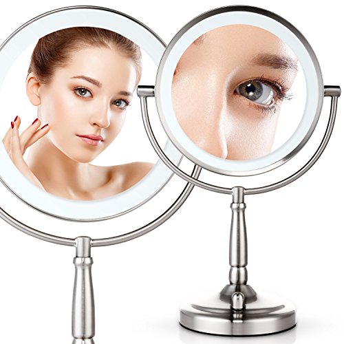 Miusco 7-facher & 1-facher Vergrößerung Beleuchtet Double Sided, Helligkeit Einstellbar Tischschminkspiegel , 8 Zoll, Brushed Nickel - 3