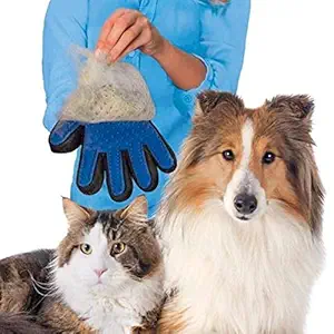 Bhavyam only 1 pcs Reusable deshedding Glove Brush for Dogs and cat,Animal Massage Hair Removal,pet dpg Scrubber Gloves Brush,pet Massage & Grooming Gloves(Blue/Small)