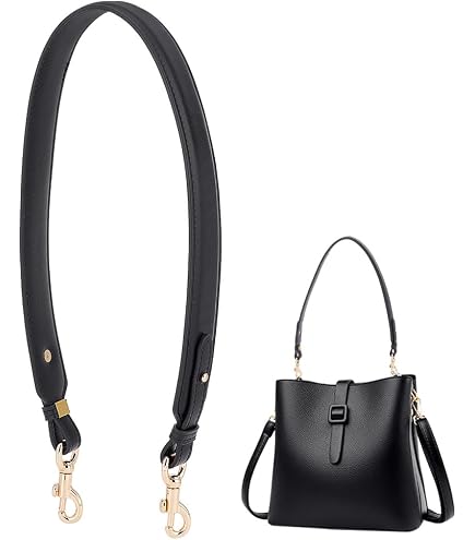 PH PandaHall Poignée Bandoulière Cuir Véritable Noir 50 Cm – Sangle Sac à Main Avec Fermoirs Dorés, Remplacement Facile