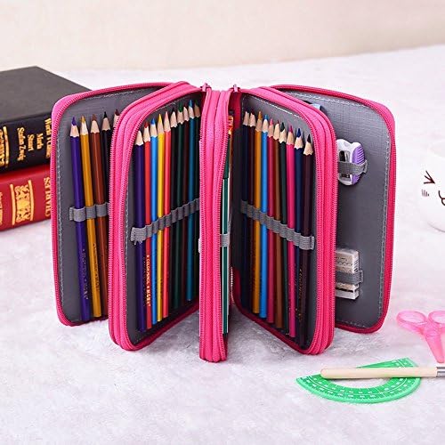 OGIMA Inserting Handy Wareable Oxford Pencil Bag 72 Slots Multi-layer Pencil Organizer Portable Watercolor Pencil Wrap Case for School Office Teenagers Girls (Pencils Not Included) (Rose Red)