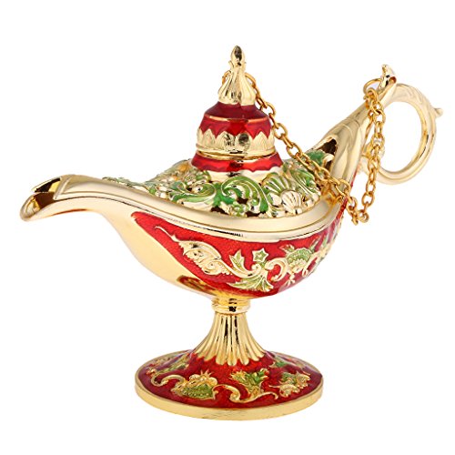 MagiDeal Wunderlampe aus der Aladdin Legende, Öllampe Sammlerstück, Gold & Mehrfabig