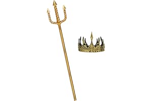 TANGANAN King Neptune Trident, Gold Tridents Costume Halloween Adult King Trident Devil Trident Costume with Crown for Adults Dress Cosplay Costume (With crown)