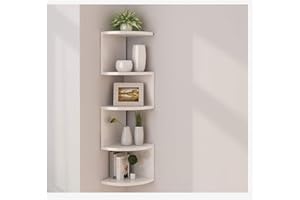 asskanaer Mensole angolari fissate a Parete, mensola ad Angolo Radiale Classica Rettangolare a 5 Livelli for riporre Gli scaffali delle librerie (Color : White)