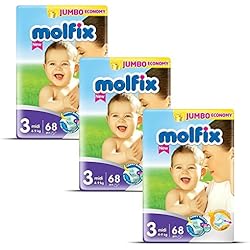 Molfix Midi/Jumbo Economie Pack de 204 Couches 4-9 kg 1 Mois Taille 3