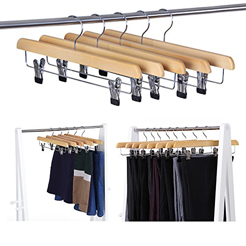 Songmics 8 x Holz Kleiderbügel Hosenspanner Hosenbügel für Hosen/Röcke rutschfest aus Schima-Holz 35,5 cm CRW008-8 - 2