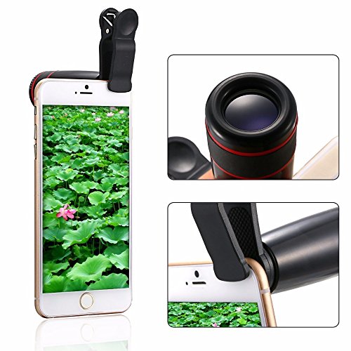 Fotocamera lente kit, Elecguru 10Â in 1Â mini kit lente 12Â x teleobiettivo + Fish Eye + obiettivo grandangolare + obiettivo macro selfie stick monopiede + telecomando Bluetooth + mini treppiede per iPhone 4S 5Â C 5S 5SE 6Â 6S Plus HTC LG XC311