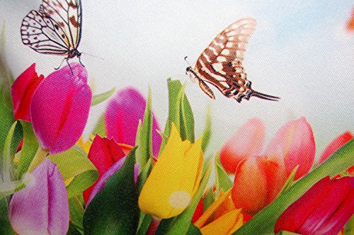 hübsche KISSENHÜLLE 40×40 cm Motiv BEIDSEITIG Tulpenwiese mit Schmetterlingen Dekokissen Frühling Sommer Polyester pflegeleicht Fotoprint Kissen eckig (Tulpenwiese Schmetterlinge) - 4