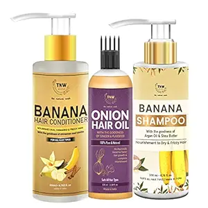 TNW-The Natural Wash TNW Banana Shampoo, Banana Conditioner and Onion Hair Oil | Hair Care Kit | Hair care Products with Natural Ingredients | No Harmful Chemicals | Combo Pack of 3 Items