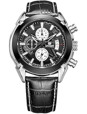Megir Herren Watch Band 3 kleine wählt Quartz Armbanduhr analoge Anzeige Datum Chronograph schwarz/braun