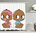 Produktbild tgyew Gender Reveal Shower Curtain, Cute African American Baby Girl Boy in Diaper Kids Print, Fabric Bathroom Decor Set with Hooks, 60W X 72L Inche Extra Wide, Sky Blue Pink and Pale Brown