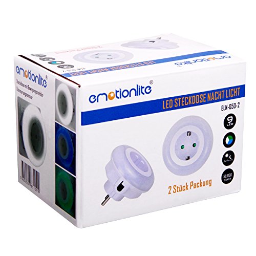 LED Nachtlicht mit Dämmerungssensor Emotionlite Steckdose Nachtlampe Kinder Schützen Steckdose Orientierungslicht Stimmungslicht Multi-Farben (Grün, Blau, Warmweiß) Auswechselbar Helligkeitssensor 0.6W Max. 3680W 16A (2 Stück) - 7