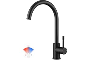 CECIPA Robinet de cuisine pivotant à 360°, haute pression, noir, mitigeur de cuisine avec arc haut, mitigeur monocommande, en acier inoxydable, raccord G3/8