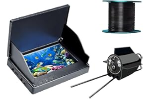 Sarini Caméra sous-Marine Fishfinder Grand Angle Vision Nocturne Infrarouge Hôte étanche Écran IPS 5 Pouces pour la pêche sur Glace Utilisation en rivière et en Bateau