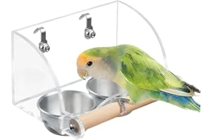 DONGKER Bol a Eau et Nourriture pour Oiseaux,Gobelets d'alimentation pour Perroquets en Acier Inoxydable Transparent avec Support en Bois pour Perruches,Psittacus Erithacus,Inséparables,Perruches