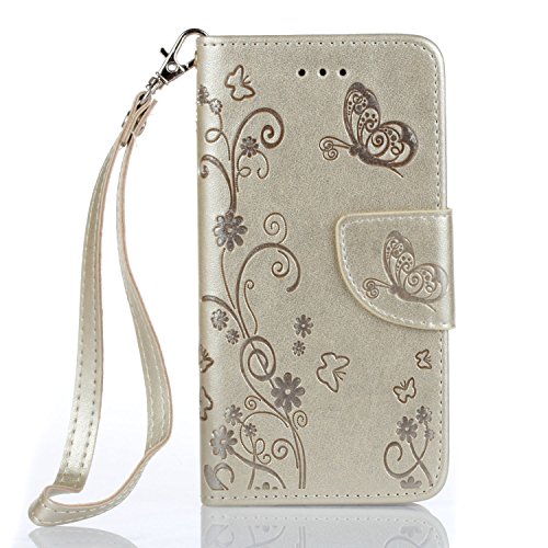OnePlus 3 / OnePlus 3T Hülle,Cozy Hut ® Schmetterling Series Book Type Slim Fit Soft Silikon Magnetverschluss Schutzhülle PU Leder Hülle Flip Wallet Case Kunst leder Tasche Cover mit Standfunktion und Kartenfächer für OnePlus 3 / OnePlus 3T - golden