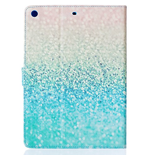 Etsue für iPad Air/iPad 5 Silber Grün Strand Sand Ledertasche Case Hülle, Bunte Retro Painted Smart Cover Case Flip Case Tasche Leder Hülle Folio Wallet Etui Schale Schutzhüllen mit Ständer Magnetic Kartenfächer für iPad Air/iPad 5 + 1x Glitzer Staub Stecker + 1x Blau Eingabestift- Beach Sand - 3