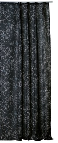 Übergardine Kräuselband anthrazit Whitney Gardine blickdicht Blumenmuster Flower Power Vorhang B/H ca. 140x245 cm #331 (anthrazit mit grau, Übergardine Blickdicht Kräuselband)