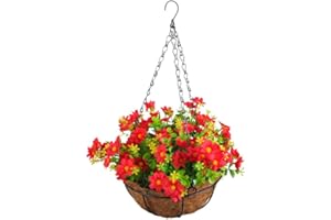 MOSKADO Artificial Hanging Basket with Flowers, Artificial Hanging Flowers in Basket for Patio Garden Porch Decor, Fake Hanging Plants for Outdoors Indoors Yard Garden Patio Home Room Porch Decorations (C)