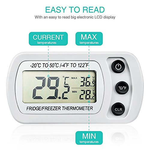 Preisvergleich Produktbild Digitales Kühlschrank Gefrierschrank Wasserdicht Zimmer Thermometer und Innentemperatur-Monitor (Droße LED-Anzeige) Drei Platzierungs-Modi (hängend,stehend und magnetischer Stock)Max / Min Funktion Perfekt für Wohnhaus, Restaurants,Bars,Cafes,Eisschrank,etc (weiß)