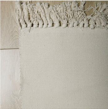 KOOCO Hand Woven Thicken Cotton Carpet White Bedroom Rug Kids Soft Play Mats Bay Window Pad Sofa Cushion Natural And Warm Home Decor, Creamy White Tassel, 60X110CM
