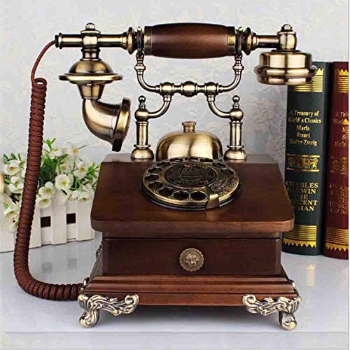 Preisvergleich Produktbild MEICHEN Antikes Telefon Europäischer Retro- Alter Hölzerner Garten Drehendes Vorwahlknopfwohnzimmer-Haustelefon-Fe...