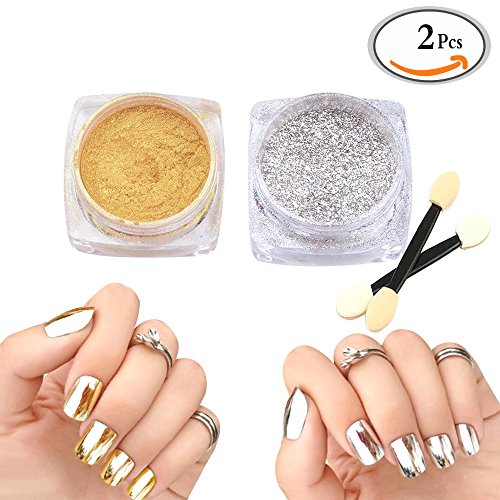 Travelmall Mirror Powder Gold Silver 2 Box Pigment Powder Chrome Pigment Nail Glitter Power Dust Nail Sequins (2pcs)