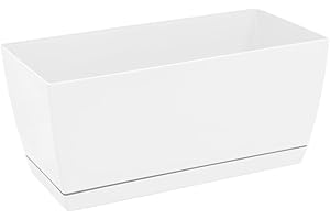 PROSPERPLAST Jardinera – Plato jardinera COUBI Blanco Maceta 29 cm Flechtwaren –