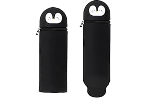 CHENBOOW Silikon Federmäppchen,Federmäppchen Reißverschluss,2-in-1 Schlampermäppchen,Mäppchen,Federtasche aus weichem Silikon für Stifte,Schwarz Pinguin Tischstifthalter,für Schule Home Office Supplies