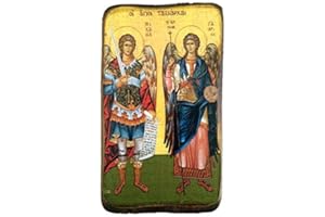 ICONSGR In legno greca Christian Orthodox Wood Icon dell' Arcangelo Michele e Gabriel/A0