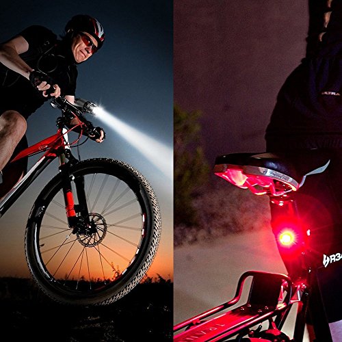 BREEZO CREE XML-T6 LED Fahrradlampe Fahrradbeleuchtung Fahrradleuchte Taschenlampe Rücklicht und Frontlicht Set wasserdicht Zoom 900LM, 7 Licht-Modi Scheinwerfer Frontlicht Fahrradlicht Set inkl. 2 Rücklichter Akku Ladegerät für Radfahren Camping Outdoor Sport Aufbewahrungstasche Schwarz - 6