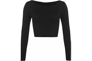 FAIRY BOUTIQUE Womens Crop Long Sleeve T Shirt Ladies Short Plain Round Neck Top Ladies Fitness Workout Running T Shirts Plain Cropped Tops