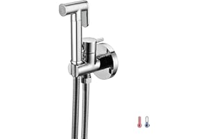 Kibath L473551 Grifo para el WC, higiene íntima para sustitución del Bidet, Monomando Agua fría y Caliente con Ducha de Mano. Diseño Redondo, Cromo Brillo