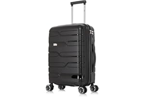 1990s Maleta Grande expandible Polipropileno 75cm para 25kg (117L)| Maleta Semirigida Extensible con 4 Ruedas Giratorias y Candado Incrustada (Negro)