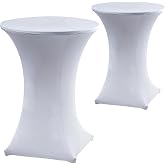 2 Packs Spandex Round Tablecloth Cocktail Table Cover Stretch White High Edge Bar Fitted Round Table Washable Round Diameter