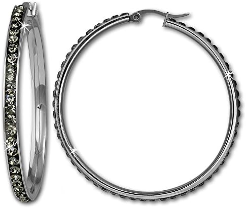 Amello Stainless Steel earring hoops round with Swarovski Elements grey - diameter 50mm - Woman earrings - Stainless Steel creole ESOS05K