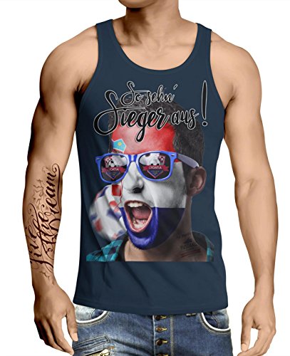 Stylotex Herren Tank Top basic So sehn Sieger aus Shout for Croatia Hrvatska Kroatien, Farbe:navy;Größe:XXL