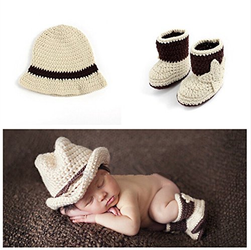 Photography Prop Baby Infant Lovely Cowboy Crochet Knitted Costume Cap Shoes