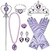 Produktbild Tacobear Prinzessin Kostüm Zubehör Set Prinzessin Krone Zauberstab Handschuhe Ohrring Halskette Armband Ring Prinzessin Schmuck für Kinder Mädchen (Lila-Prinzessin Rapunzel)