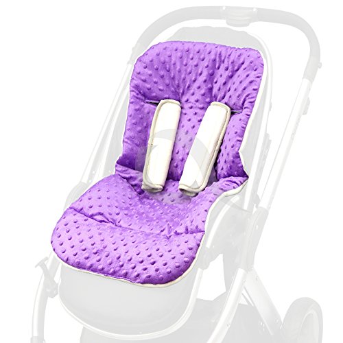 Pram INSERT, LINER & matching strap harness covers Universal (purple & cream)