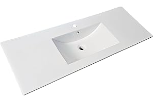 NORBE LAV-003 | Lavandino da Appoggio Design Moderno | Lavabo ad incasso in ceramica | Rettangolare | Finitura Bianco Lucido | Lavamani senza Piletta | Bacinella Sanitari Bagno (120x46 cm)