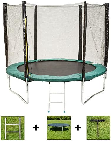AirBounce 6ft/8ft/10ft/12ft/14ft/16ft/7 x10ft/ 8x12ft Round and Rectangular Trampolines - with Free Safety Enclosure, Ladder, Weather Cover and Spring Tension Tool (10ft Green)
