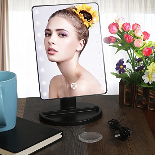 Duomishu Kosmetikspiegel/Make-up-Spiegel/Schminkspiegel mit 16 LEDs + 10 fache Lupe zur Vergrößerung+Silikagel-Puderquaste+ Bedienungsanleitung +USB-Kabel Beleuchteter Dimmbarer 180°Drehbar Schminkspiegel Kosmetik Standspiegel Batteriebetriebe oder mit USB-Kabel(Batterien nicht enthalten) - 3