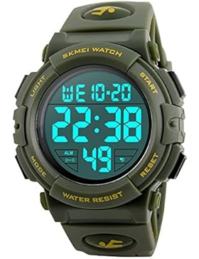 Digitaluhr Herren Sport Jungen Stoppuhr 5ATM Wasserdicht Große Männer Armbanduhr Grüe