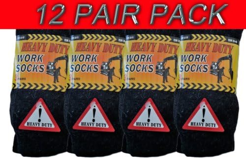 12 PAIRS - MENS HEAVY DUTY ASSORTED COLOURS Thick Work Boot Socks - Size UK 6-11 (EUR 39-45)