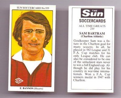 Sun Soccercards No 555 - Hearts Midlothian EAMON BANNON collectable football card