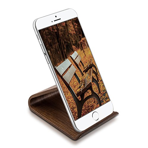 kalibri Supporto Smartphone universale da tavolo - Stand per cellulare tablet Apple Samsung iPad - Sostegno Dock iPhone per scrivania - legno noce